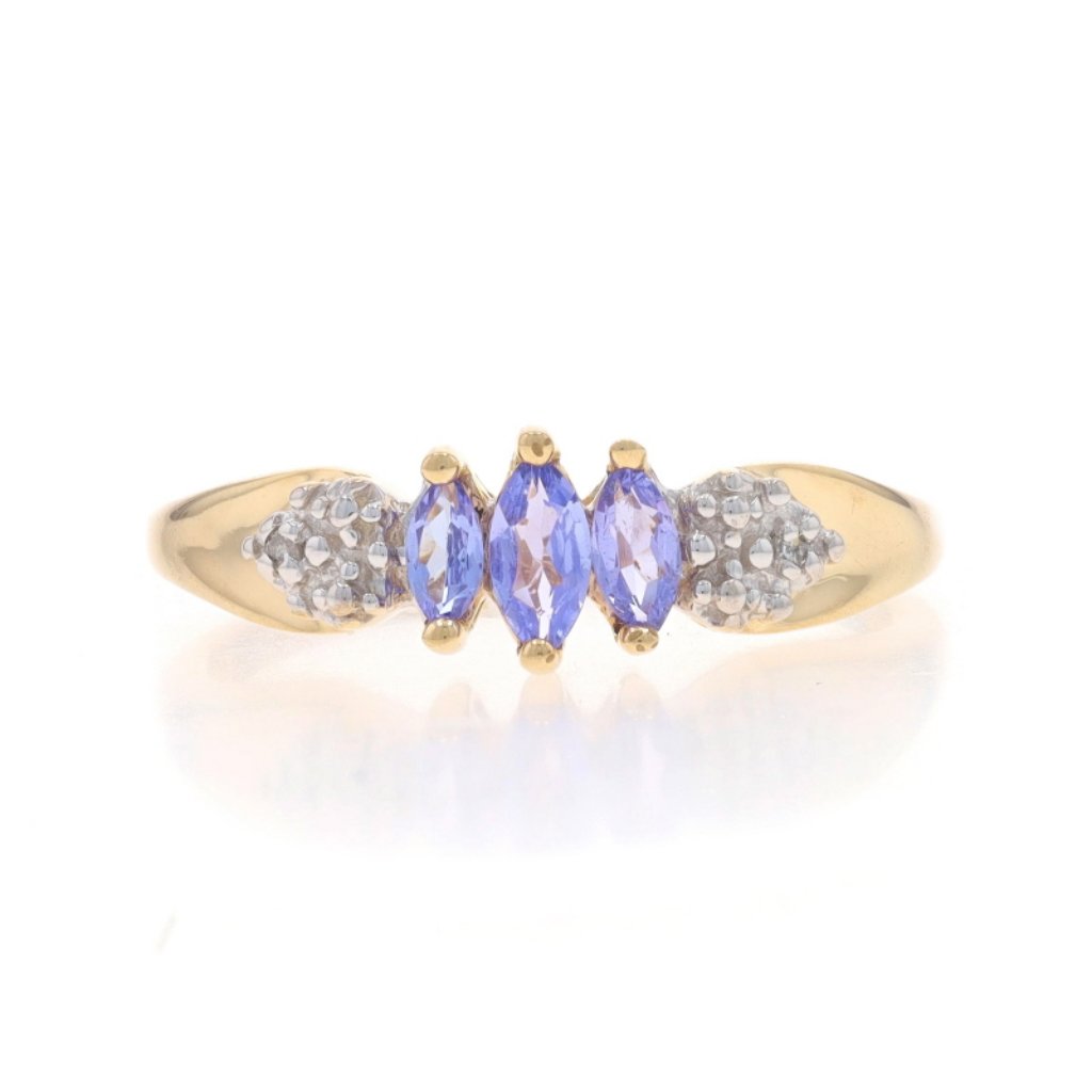 Yellow Gold Tanzanite Diamond Ring - 10k Marquise .19ctw Three-Stone